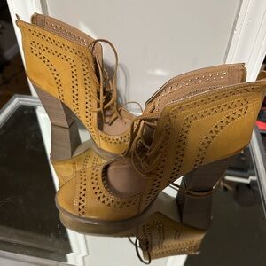 Altar'd State Tan Heeled Boots with Brogue Detailing